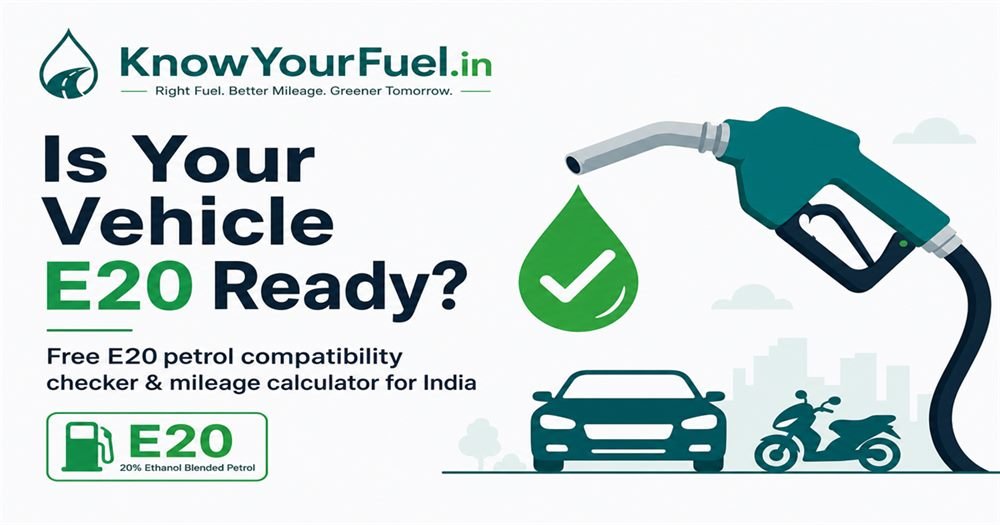 KnowYourFuel.in - is your vehicle E20 ready? E20 petrol compatibility checker and mileage calculator for India